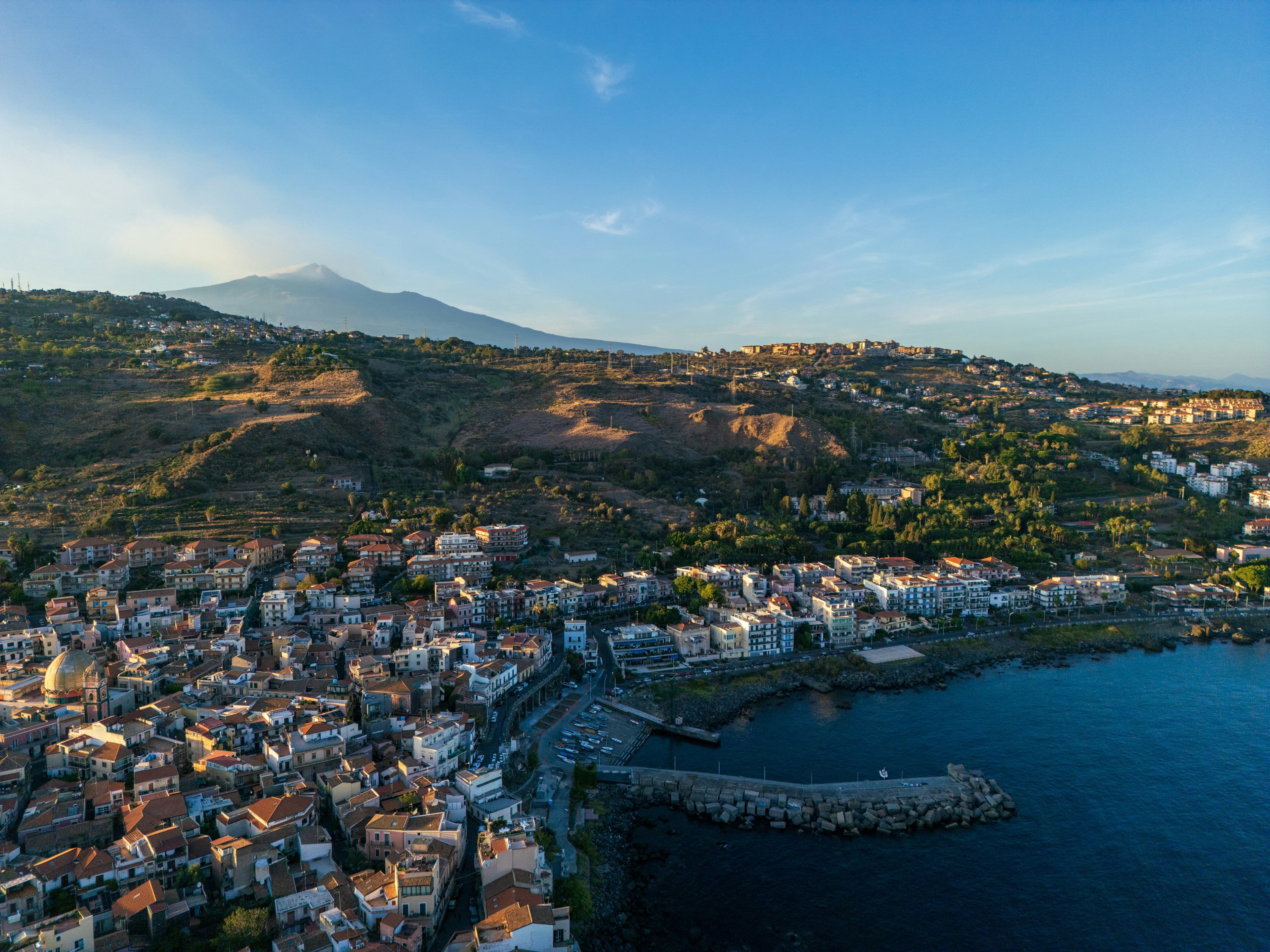 Sicily aerial coastline and town